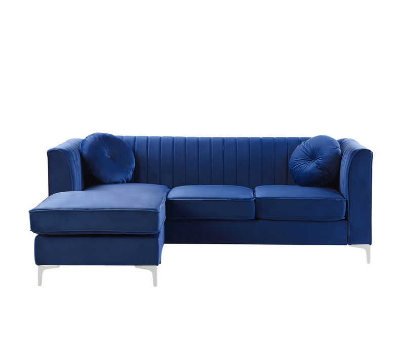 Canapé D'angle 3 Places - Canapé Réversible Timra Velours Bleu Marine Côté Droit