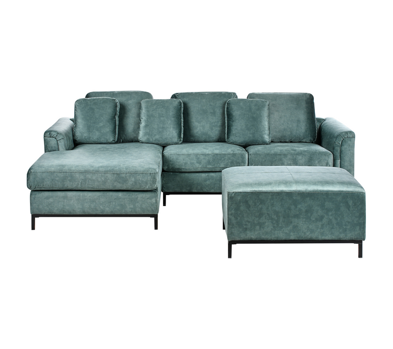 Canapé D'angle 5 Places - Canapé Réversible Oslo Velours Bleu Paon Avec Ottoman Côté Droit