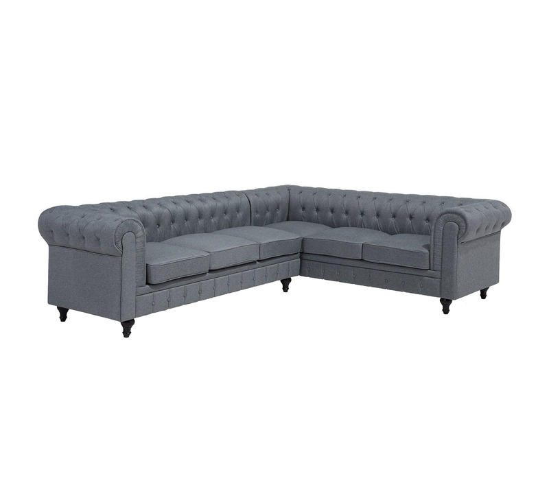 Canapé D'angle 6 Places - Canapé Réversible Chesterfield Tissu Gris Côté Gauche