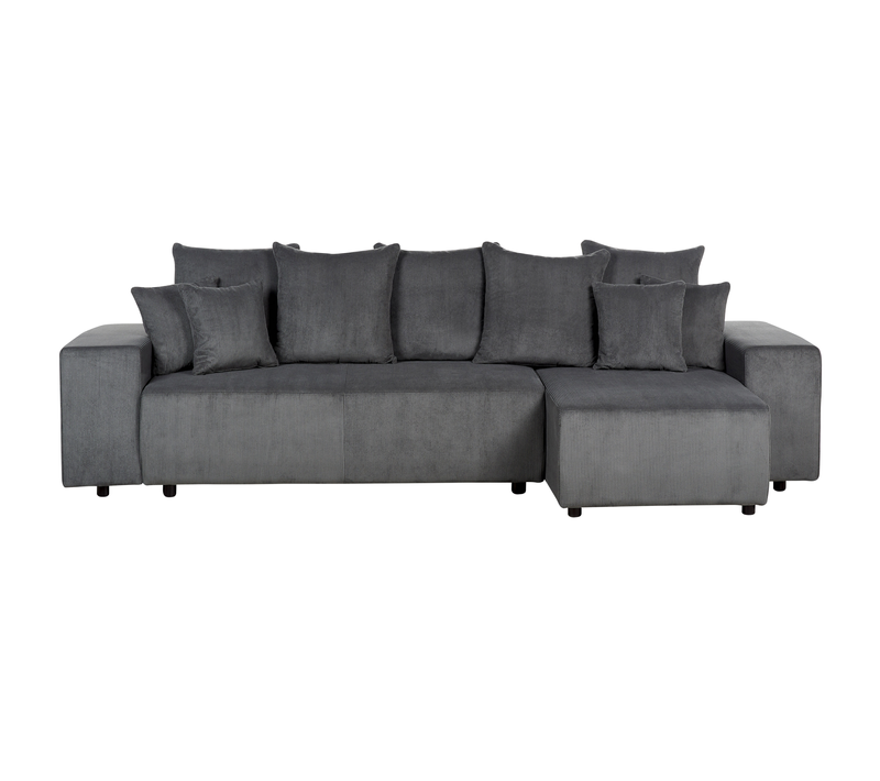 Canapé-lit D'angle 3 Places - Canapé Convertible Luspa Velours Gris Foncé Avec Rangement