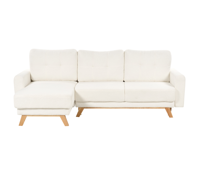 Canapé-lit D'angle 3 Places - Canapé Convertible Siro Bouclé Blanc Cassé Avec Rangement