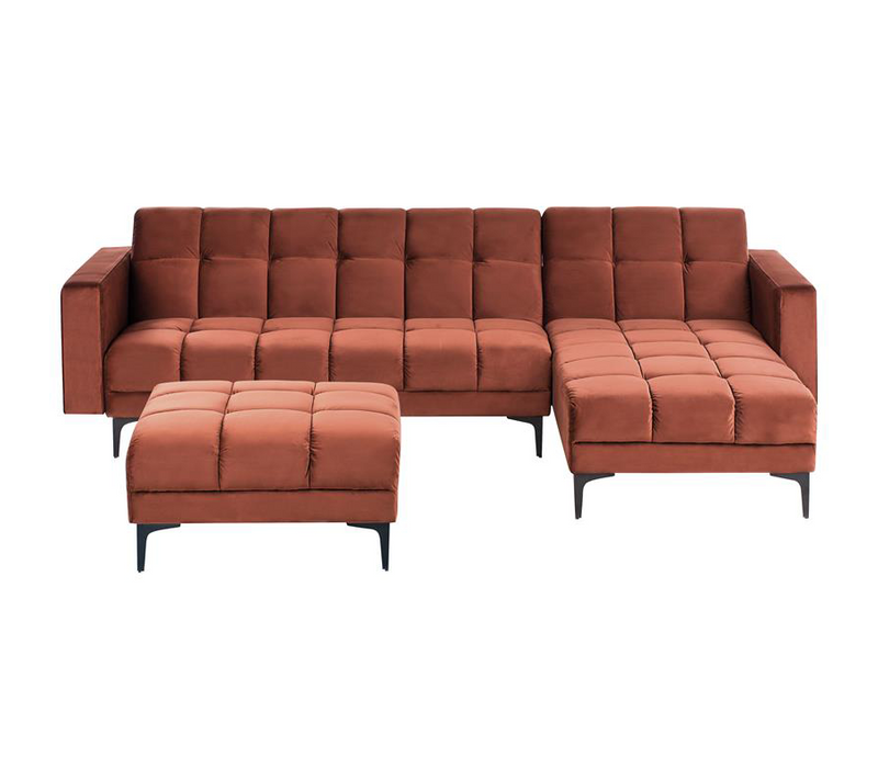 Canapé-lit D'angle Modulable 4 Places - Canapé Convertible Alnes Velours Rouge Clair Côté Gauche