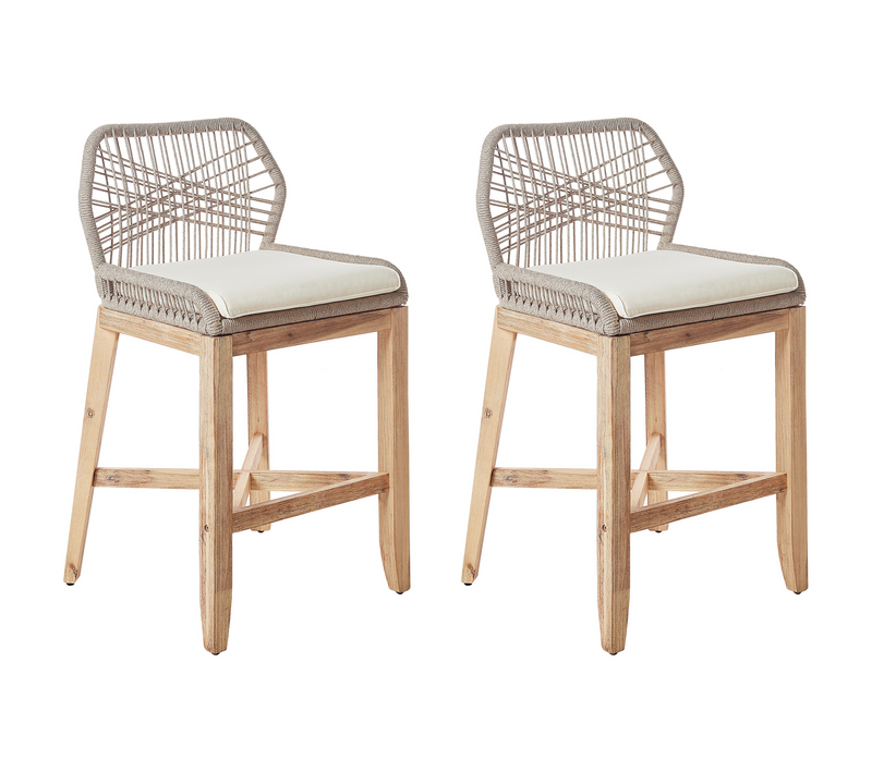 Lot De 2 Chaises De Bar De Jardin - Chaises D'extérieur Talamone Acacia Beige