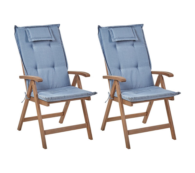 Lot De 2 Chaises De Jardin - Chaises D'extérieur Avec Coussins Amantea Acacia Bleu