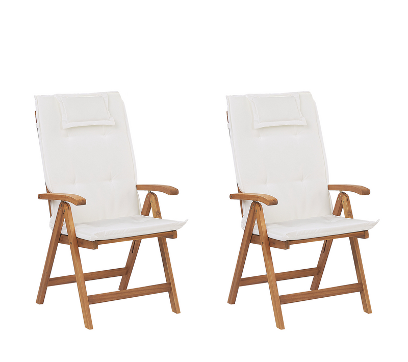 Lot De 2 Chaises De Jardin - Chaises D'extérieur Avec Coussins Java Acacia Blanc Cassé