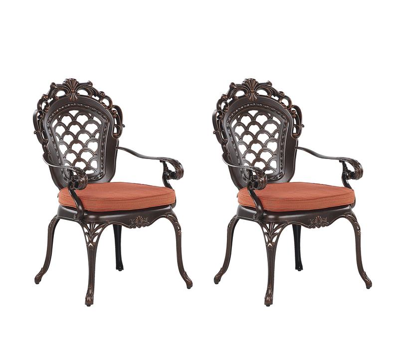 Lot De 2 Chaises De Jardin - Chaises D'extérieur Avec Coussins Lizzano Métal Marron Foncé