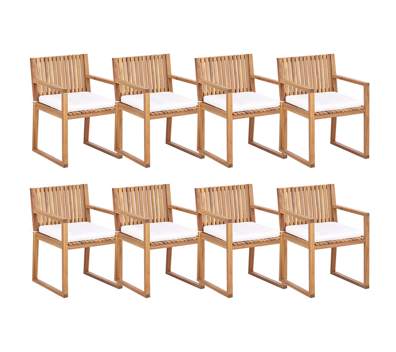 Lot De 8 Chaises De Jardin - Chaises D'extérieur Avec Coussins Bois D'acacia Blanc Cassé