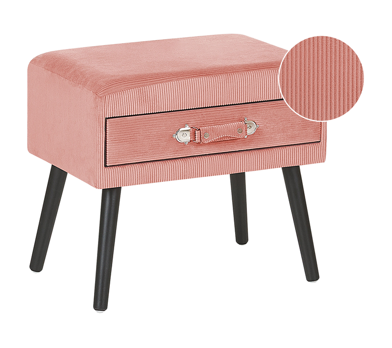Table De Nuit - Table De Chevet à 1 Tiroir Eurostar Velours Côtelé Rose