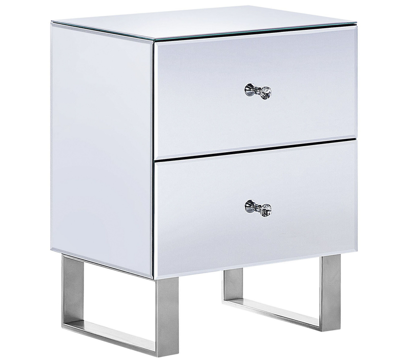Table De Nuit - Table De Chevet à 2 Tiroirs Nesle Verre Miroir Argenté
