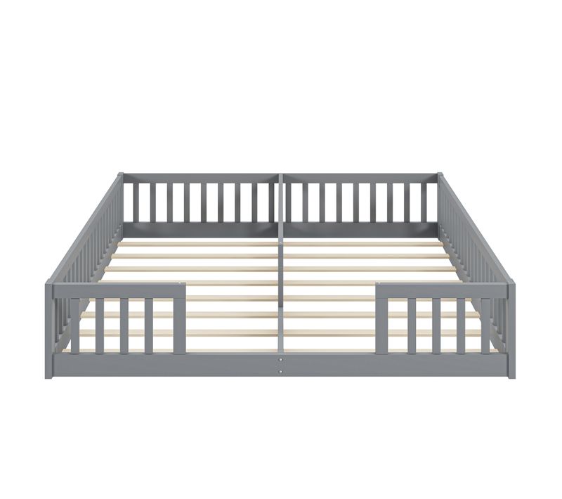 Lit D'enfant Rembourré 90 X 200 Cm, Avec Barrières, Cadre De Lit à Lattes, Pin, Minimaliste, Gris