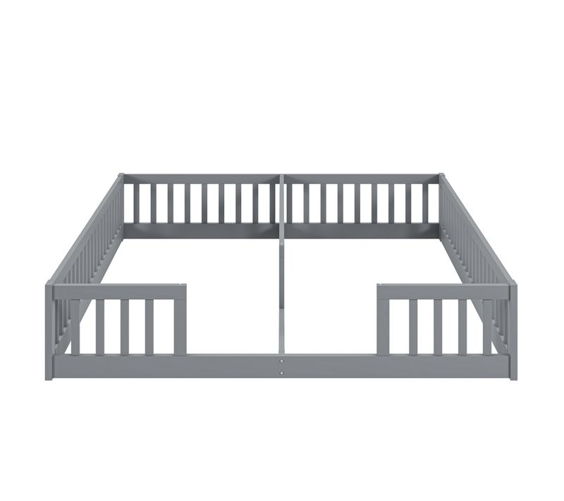 Lit Rembourré 90 X 200 Cm, Lit Enfant Avec Barrières, Sans Sommier à Lattes , Pin, Gris