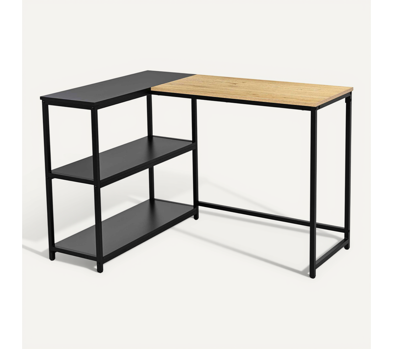 Bureau Det#039;angle Schmitt - 110x80x76cm - Avec Rangement - Décor Chêne/noir