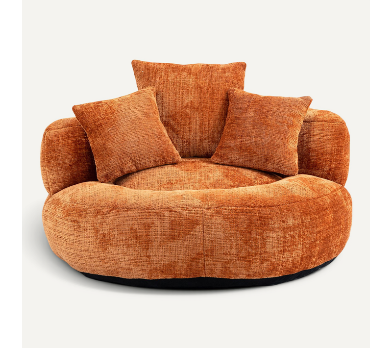 Fauteuil Pouf Orange Grand Modèle à Haut Dossier, Ultra Moelleux, 3 Coussins Inclus
