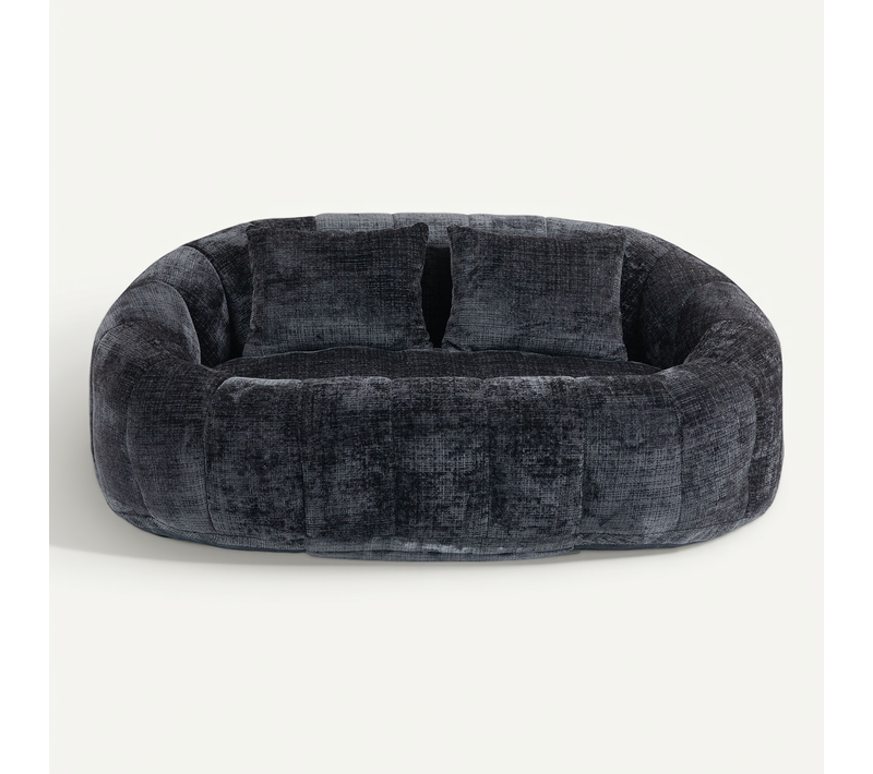 Canapé Pouf 2 Places Noir En Chenille – Deux Coussins Confortables - Fauteuil Pouf Haut Dossier