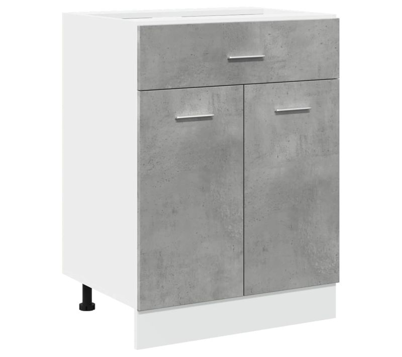 Meuble Bas De Cuisine - Armoire De Cuisine à Tiroir Gris Béton 60x46x81,5 Cm Aggloméré C30