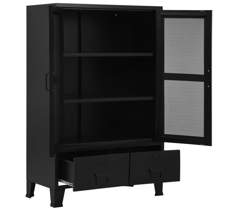 Armoire De Bureau - Rangement Bureau Avec Portes En Maille Acier 75x40x120 Cm Noir