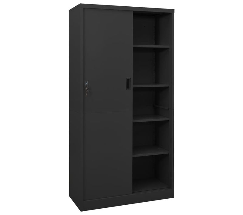 Armoire De Bureau - Rangement Bureau - Meuble Bureau Et Porte Coulissante Anthracite 90x40x180 Cm