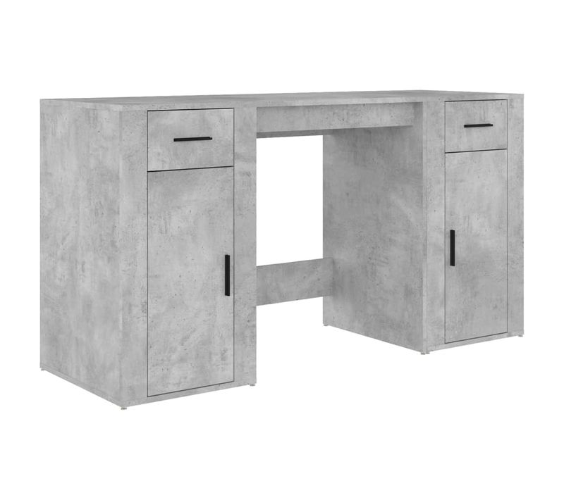 Bureau Droit - Bureau D'ordinateur - Bureau D'étude Avec Armoire Gris Béton Bois D'ingénierie