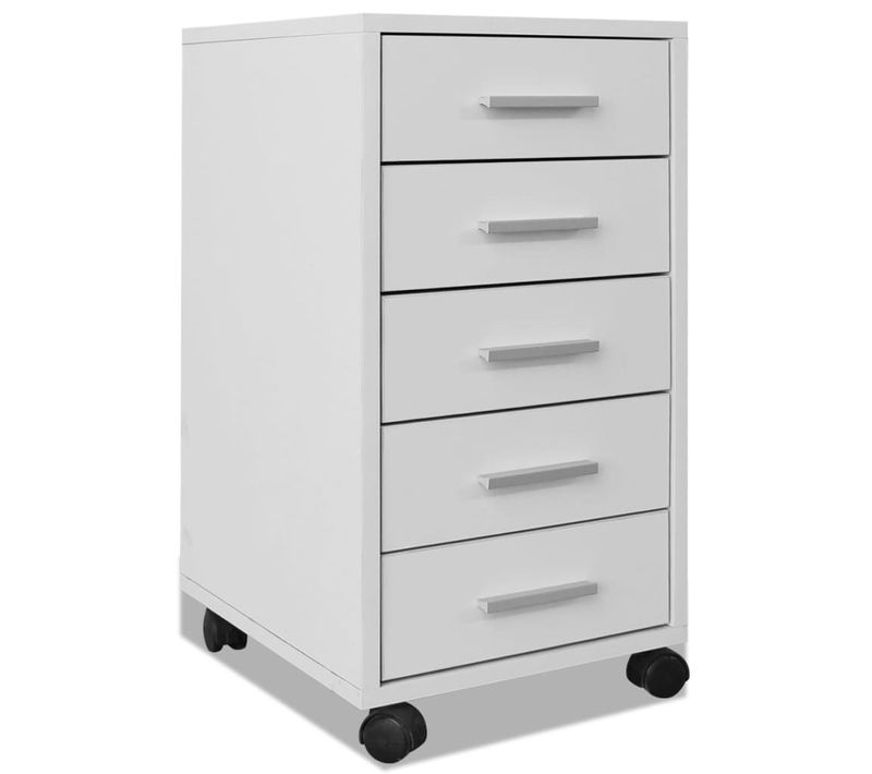 Caisson à Tiroir De Bureau - Rangement Bureau Avec Roulettes Et 5 Tiroirs Blanc