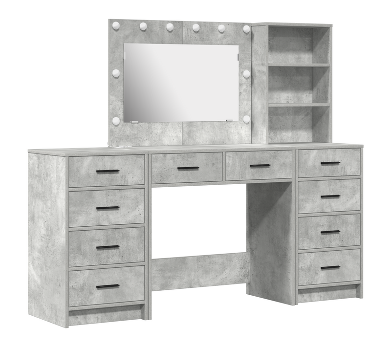Ensemble Coiffeuse - Table De Maquillage 3 Pièces Avec LED En Bois Gris Béton