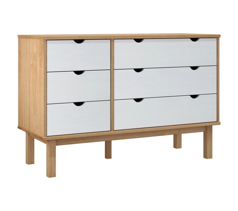Buffet Meuble De Rangement - Marron Et Blanc 111x43x73,5 Cm Bois De Pin Massif Fr43746