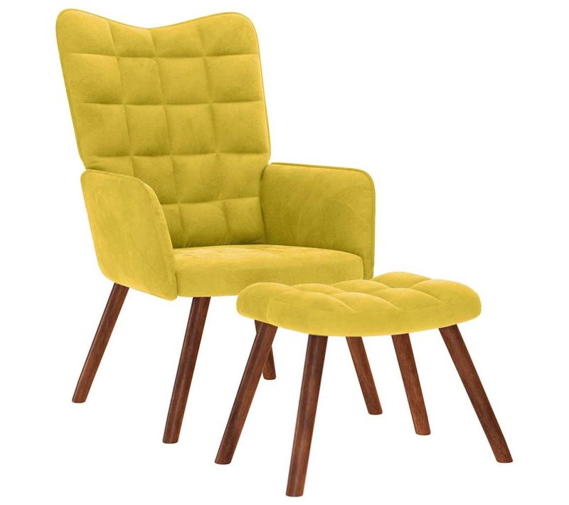 Fauteuil Relax - Fauteuil De Salon Avec Tabouret Jaune Velours Fr36463