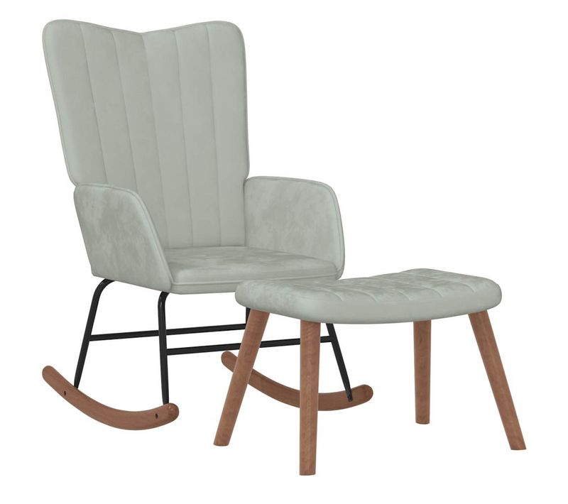 Rocking Chair - Fauteuil à Bascule Avec Repose-pied Gris Clair Velours Fr35816