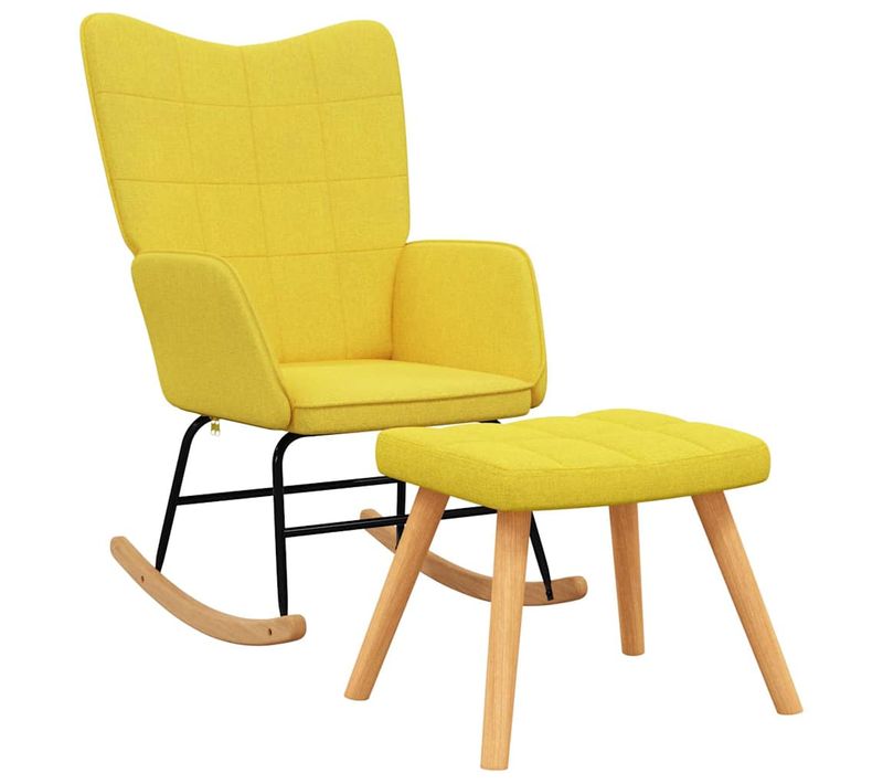Rocking Chair - Fauteuil à Bascule Avec Tabouret Jaune Moutarde Tissu Fr35862