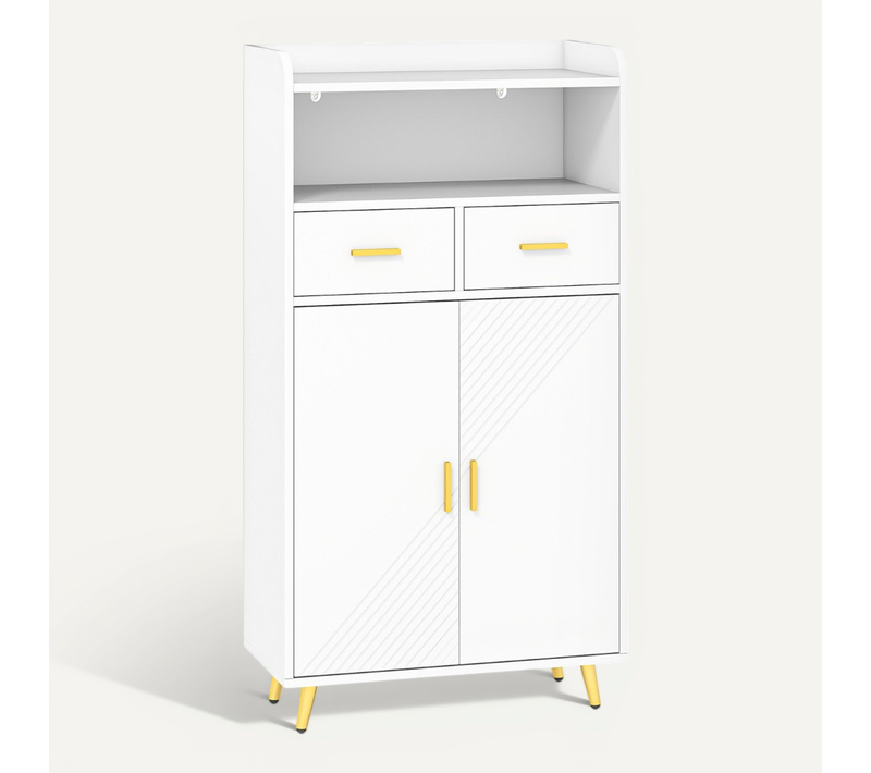 Buffet De Cuisine Armoire De Garde-manger Avec Portes 2 Tiroirs Étagère Réglable 60x30x113cm Blanc