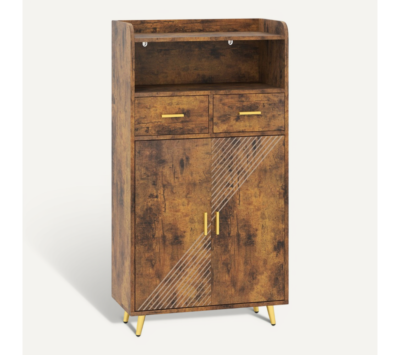 Buffet De Cuisine Armoire De Garde-manger Avec Portes 2 Tiroirs Étagère Réglable 60x30x113cm Café