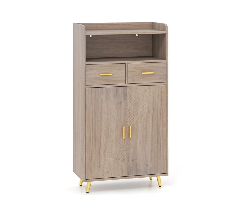 Buffet De Cuisine Armoire De Garde-manger Avec Portes 2 Tiroirs Étagère Réglable 60x30x113cm Gris