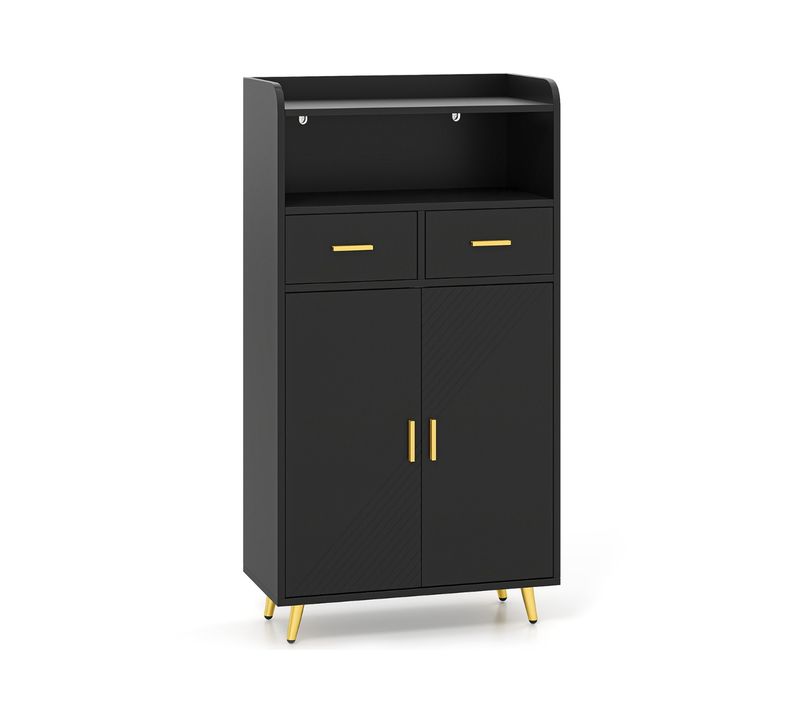 Buffet De Cuisine Armoire De Garde-manger Avec Portes 2 Tiroirs Étagère Réglable 60x30x113cm Noir