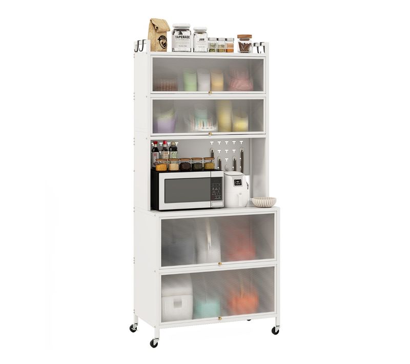 Buffet De Cuisine Meuble Cuisine à 6 Niveaux Avec Emplacement Micro-ondes 80x40x178cm Blanc