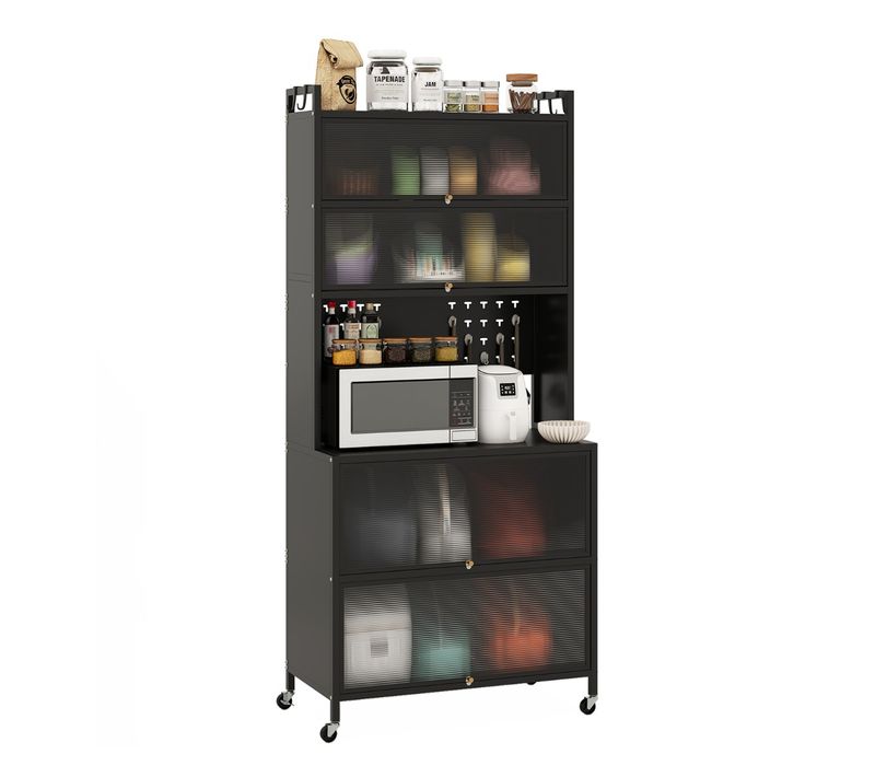 Buffet De Cuisine Meuble Cuisine à 6 Niveaux Avec Emplacement Micro-ondes 80x40x178cm Noir