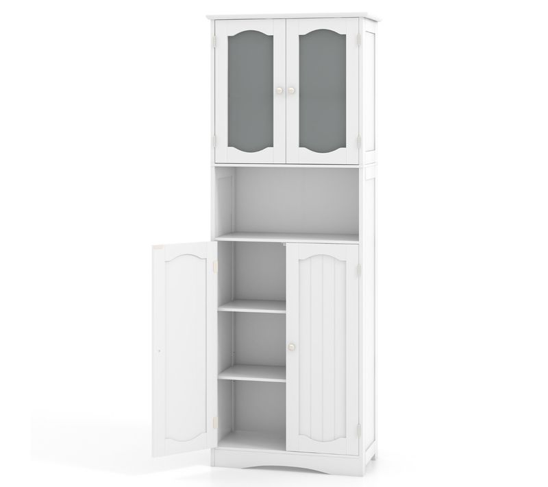 Buffet Haut Meuble De Rangement Autoportant Etagères 60x30x164cm Pour Bain Cuisine Salon Blanc