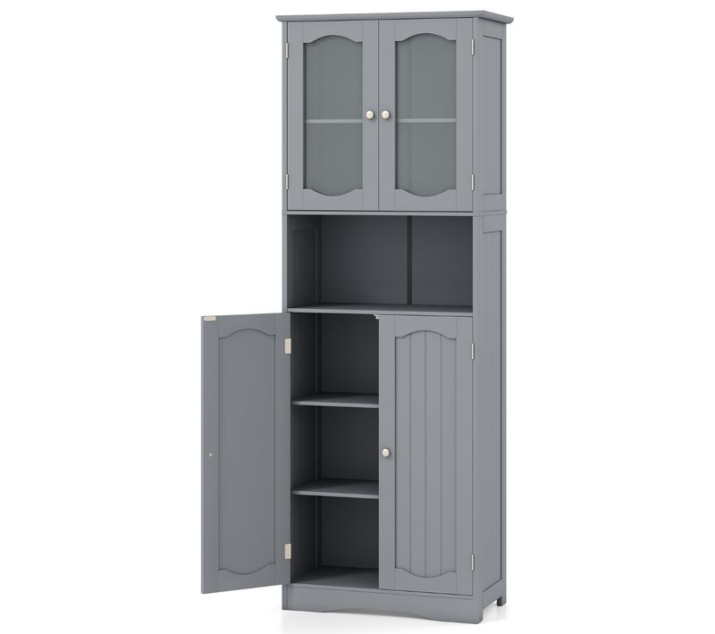 Buffet Haut Meuble De Rangement Autoportant Etagères 60x30x164cm Pour Bain Cuisine Salon Gris