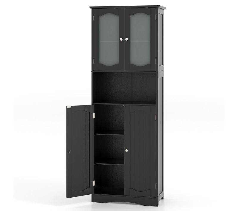 Buffet Haut Meuble De Rangement Autoportant Etagères 60x30x164cm Pour Bain Cuisine Salon Noir