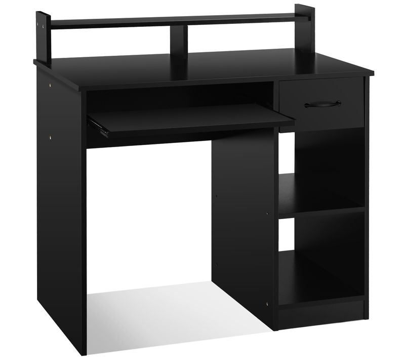 Bureau D'ordinateur Bureau Informatique Avec Tiroir Et 2 Etagères Plateau à Clavier Noir