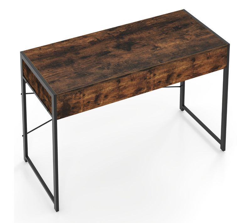 Bureau Informatique Bureau D'ordinateur Compact Avec 2 Tiroirs 111 X 48 X 76 Cm Brun Rustique