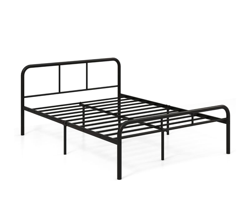 Cadre De Lit Double Lit Adulte Métallique 140x190cm Avec Tête Et Pied De Lit Noir