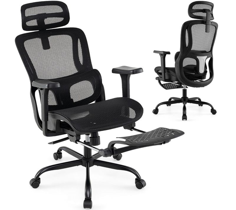 Chaise De Bureau Ergonomique Chaise D'ordinateur Avec Repose-pieds Rétractable Noir