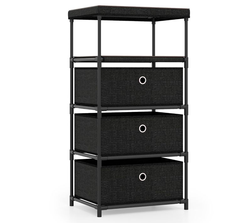 Meuble De Rangement 3 Tiroirs Industriel Structure En Métal 40 X 30 X 81 Cm Noir