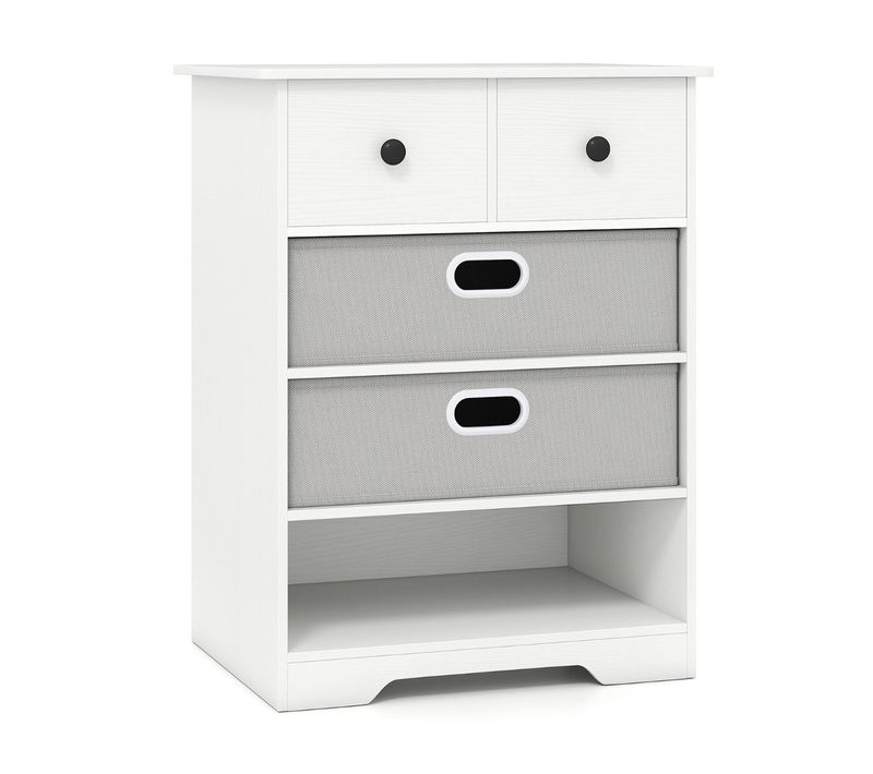 Commode à 4 Tiroirs Moderne Avec Étagères Autoportant Kits Anti-basculement 58 X 42 X 75 Cm Blanc