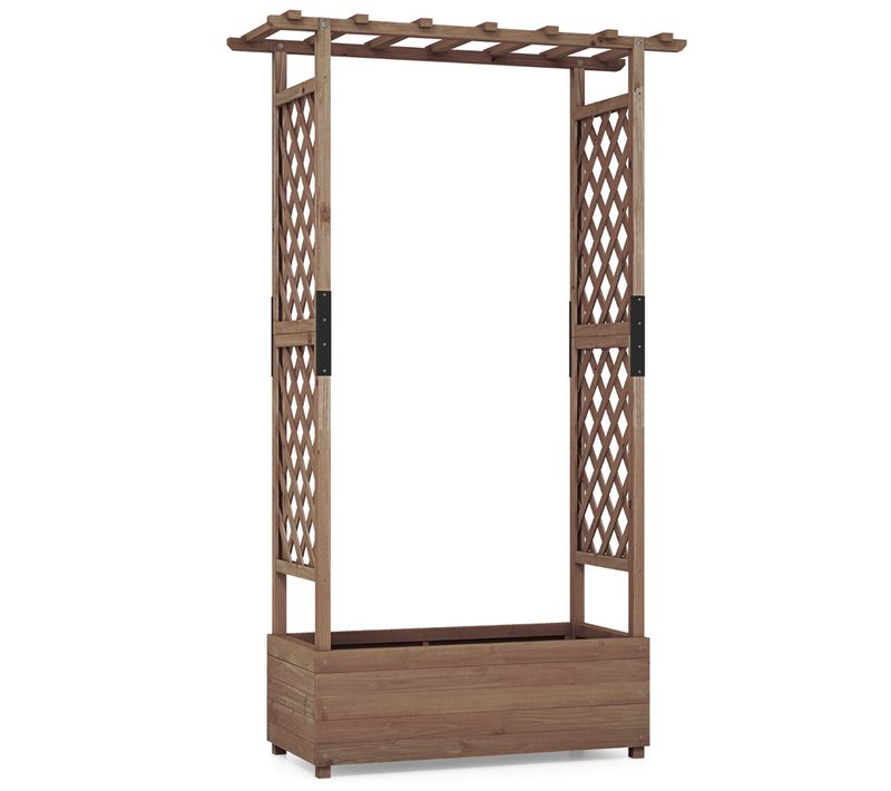 Jardinière Avec 2 Treillis Latéraux Pot De Fleurs Trou De Drainage 182x110x44cm Café Bois