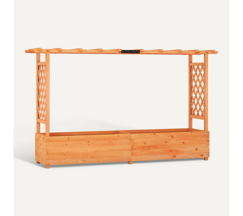 Jardinière Avec 2 Treillis Latéraux Pot De Fleurs Trou De Drainage 200,5x113,5x44cm Orange Bois