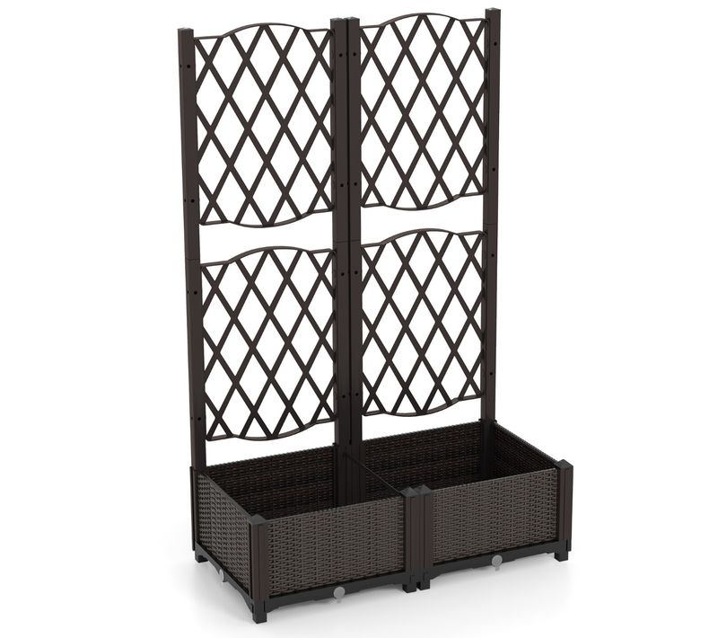 Jardinière Avec Treillis Bac à Fleur Auto-arrosage Rotin Pp Trou De Drainage 80x40x122cm Brun