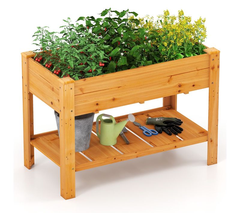 Jardinière Surélevé Bac à Fleurs Avec Trou De Drainage Étagère 120x60x81cm Bois Café