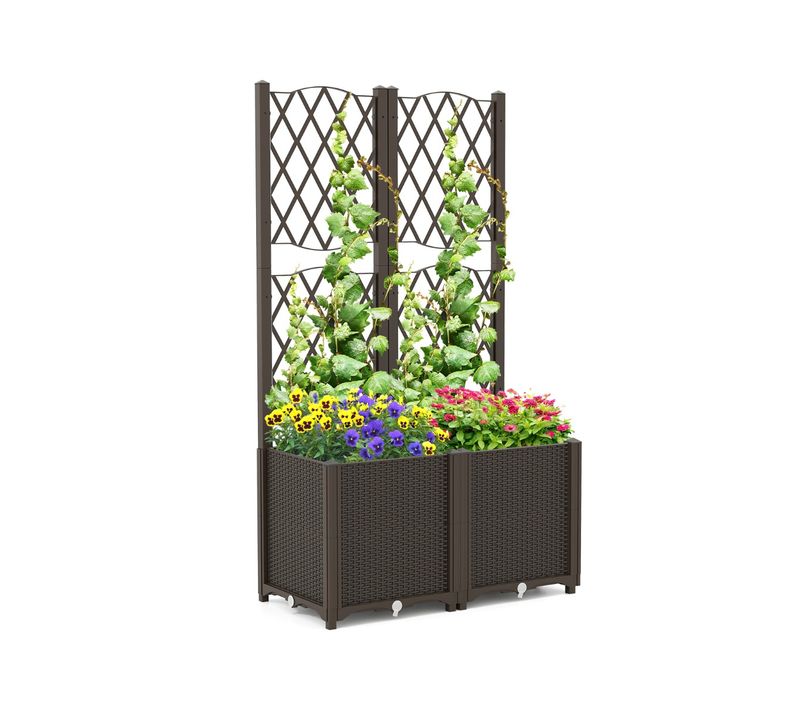 Jardinière Surélevé Bac Vertical Avec Treillis Bacs De Plantation 80 X 40 X 140 Cm Café
