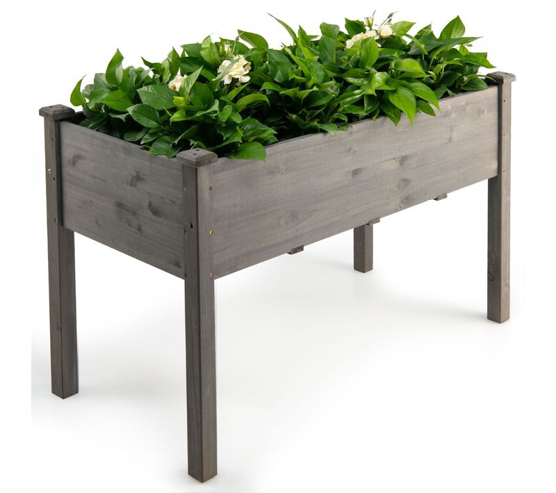 Jardinière Surelevée Bac à Fleurs 123 X 57 X 76cm Avec Barres De Support Gris Bois
