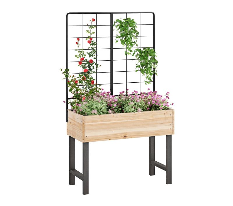Jardinière Surélevée Bac à Plantes Avec Treillis Métallique 79 X 35 X 108 Cm Bois